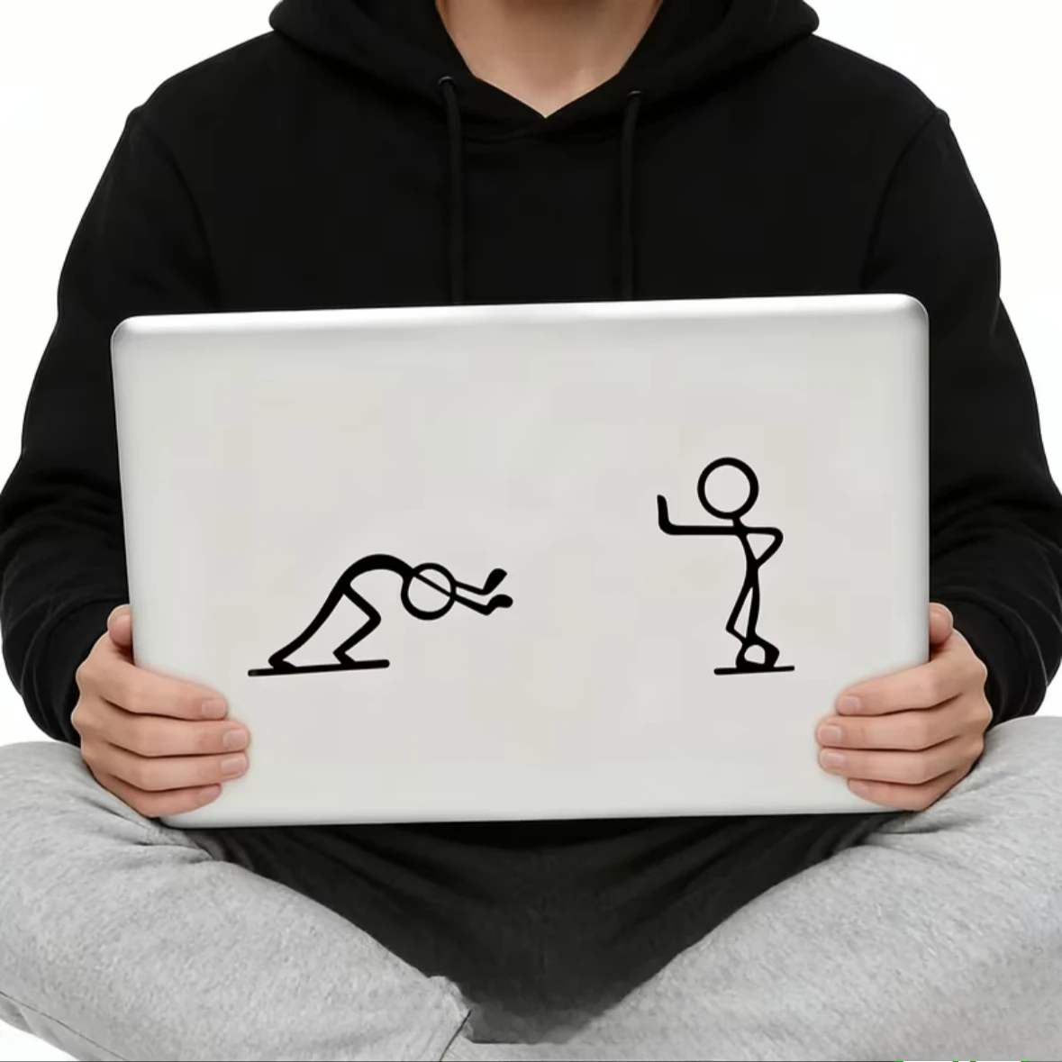 Funny Stick Figure Push Laptop Sticker Creative Humorous Vinyl Decal for MacBook Trackpad Keyboard Waterproof Decoration