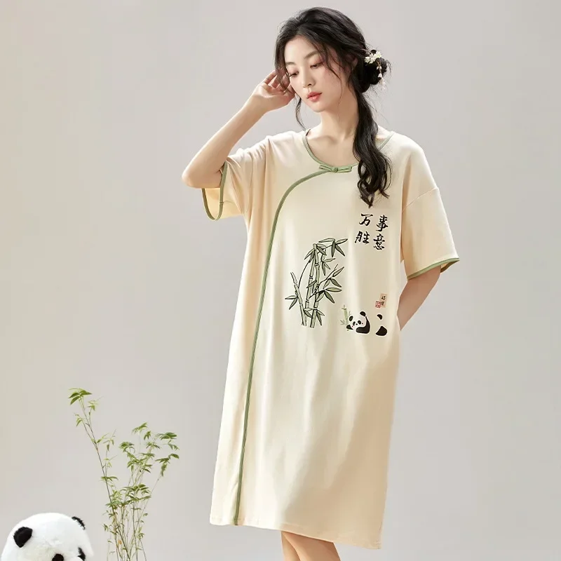 Nightgown Summer Women's Clothing Thin New Home Loose Cozy Affordable Soft Elegant High-quality Casual Breathable Cool Literary