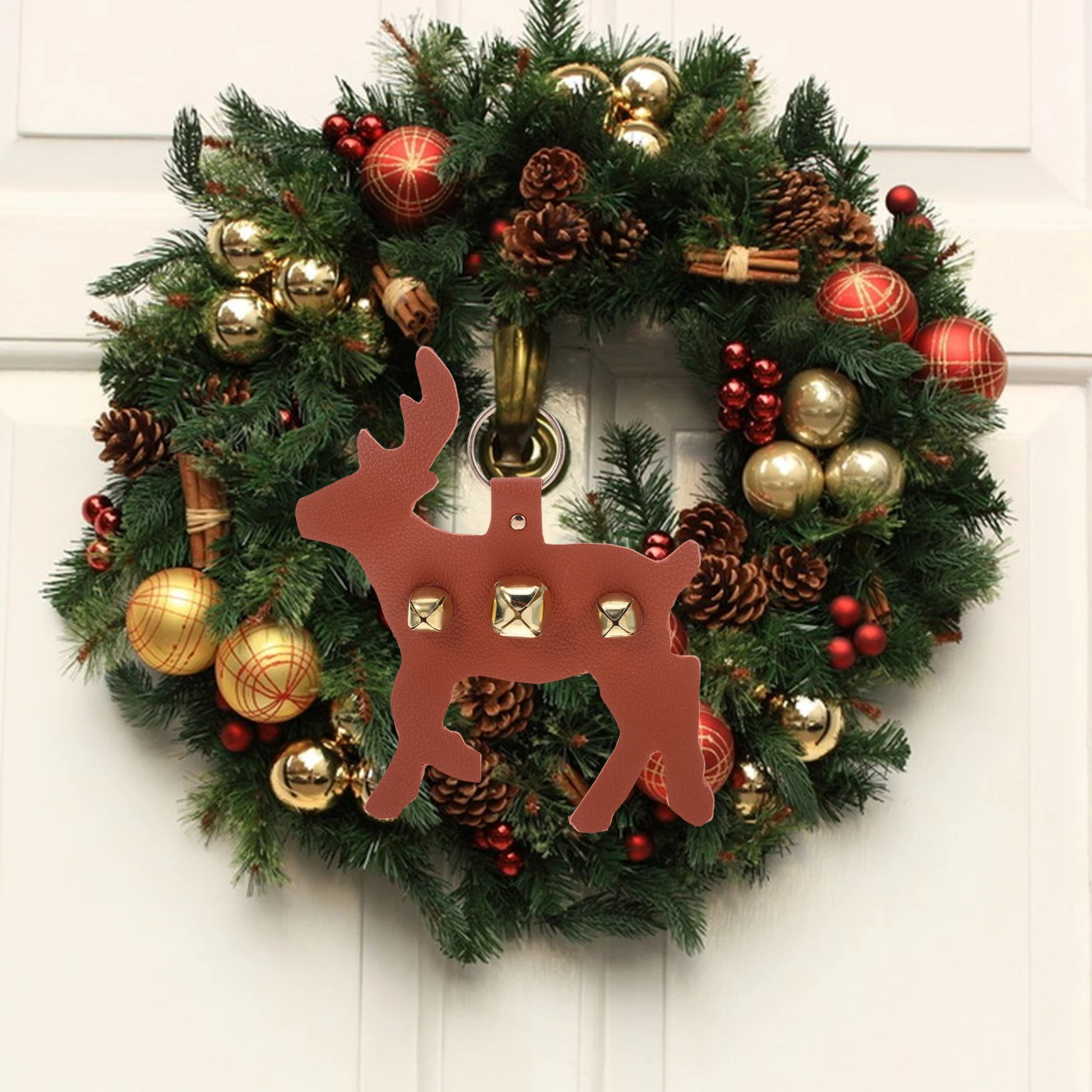 

Christmas Door Hanger PU Reindeer Sleigh Bells Decoration Festive Entryway Bell Holiday Winter Xmas Ornament Door Handle Hanger