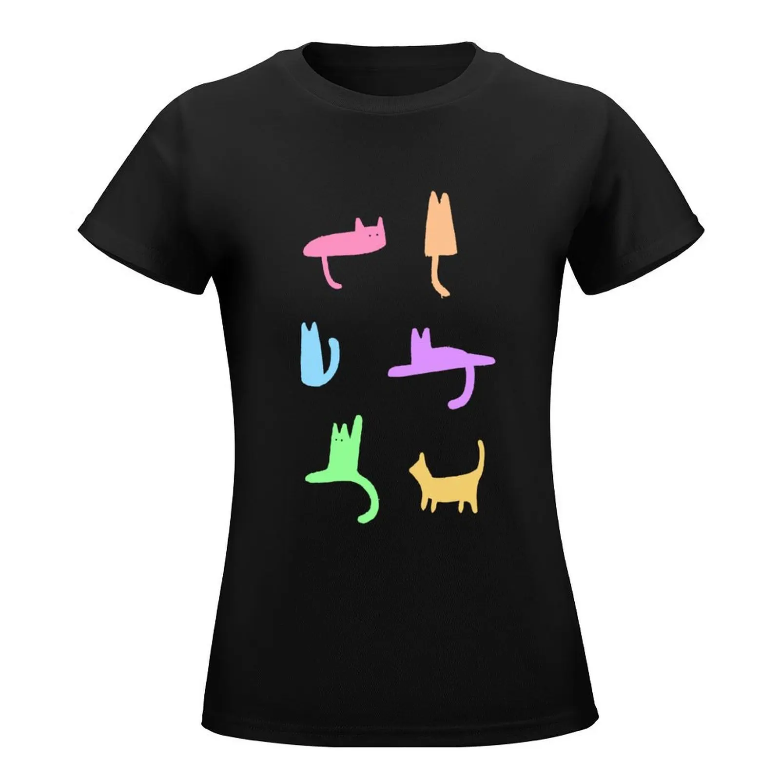 Doodle Cats Color+Black T-Shirt korean fashion Aesthetic clothing new edition plain workout shirts for Women