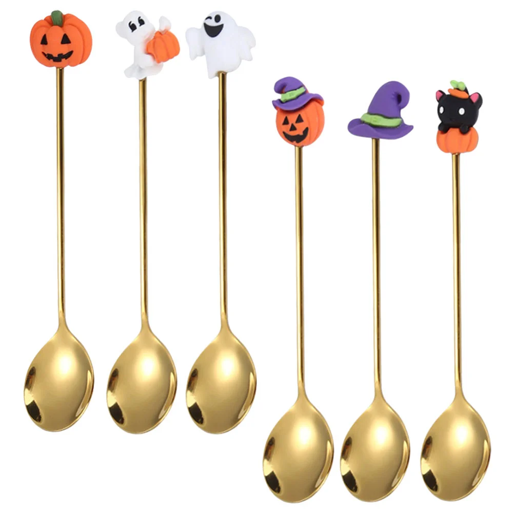 

6 Pcs Halloween Dinner Spoon Heavy Duty for Silverware Ramen Dessert Stainless Steel Style Metal Spoons Tableware Multipurpose