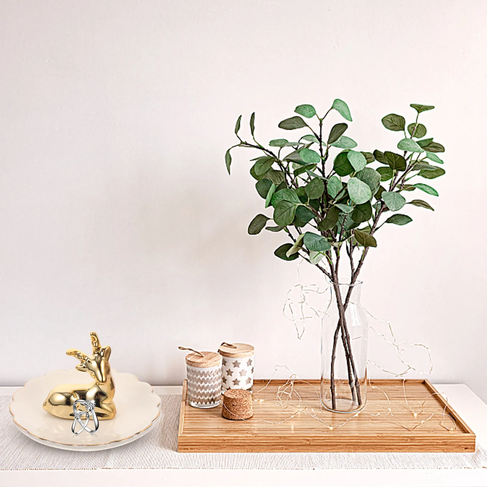 

Керамический поднос для хранения украшений с декором в виде лося, многофункциональный настольный органайзер для колец, серег, ключей, держатель для помады, тарелка для мелочей