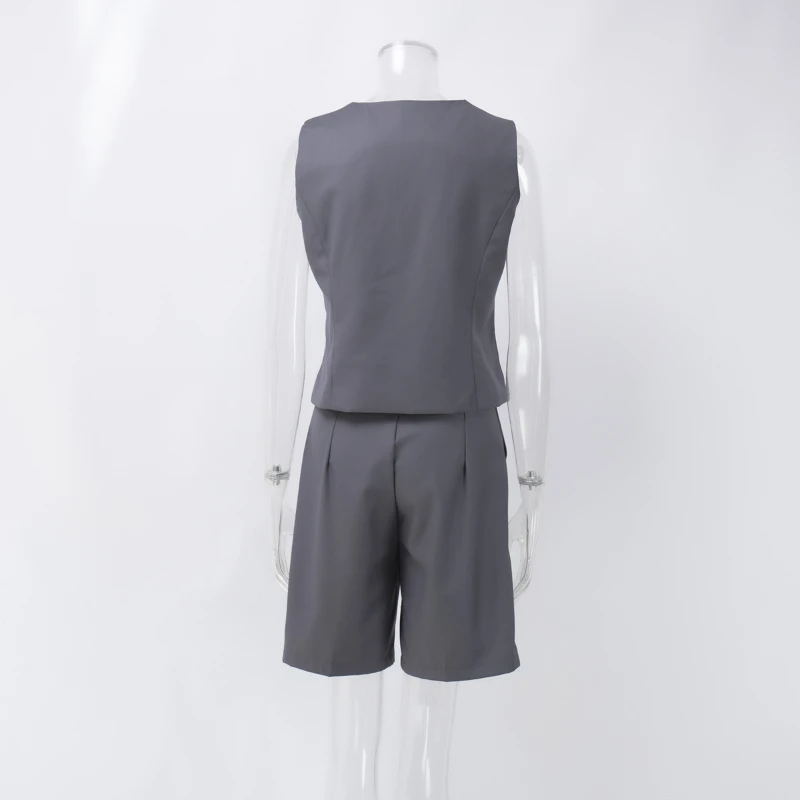 Chic Office Ladies Vest Suit Summer New British Style V-Neck Vests + Straight Knee Length Pants Women Two-Piece Set