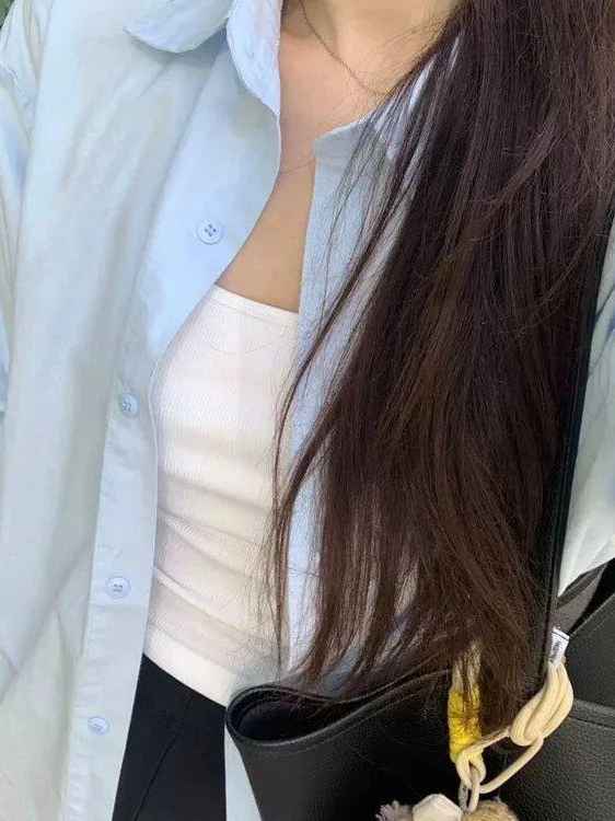 

Blue Neck Shirt Women's Thin Long Sleeve Casual White Slimming Outerwear Korean Style Loose Fit Polyester Fabric