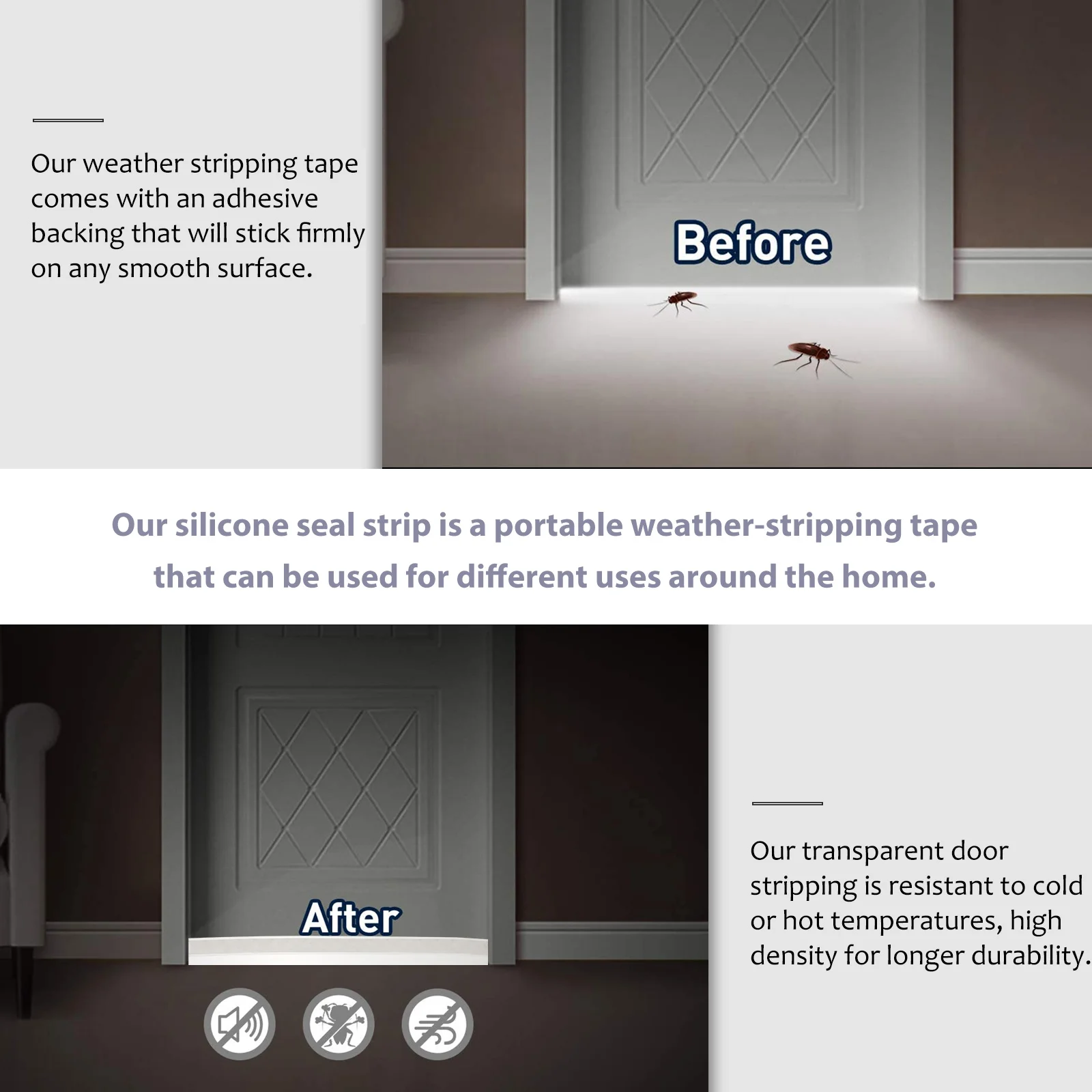 

Silicone Seal Strip Weatherproof Door Window Sealing Tape Cold Hot Resistant Long Durability Easy Installation