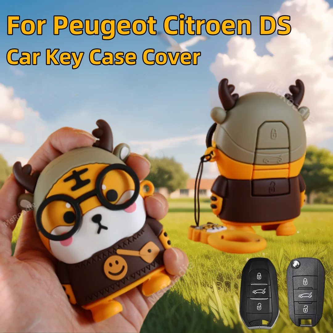 Cute Cartoon Tiger Key Case Cover Shell Fob For Peugeot Citroen DS For Peugeot 107 207 307 308 407 607 3008 5008 Car Accessories