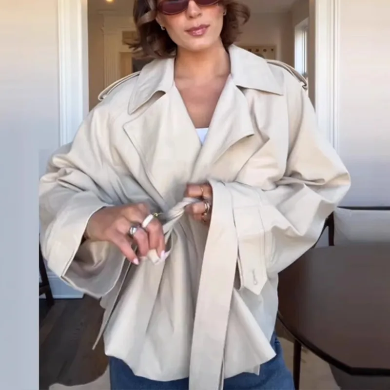 Gabardina superior de primavera/verano para mujer, solapa con lazo, elegante, nuevo, cómodo, suelto, diseño informal, moda, nicho avanzado, versátil