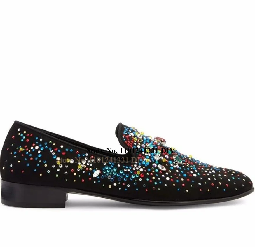 

Multicolour Crystal Embellished Loafers Men Shoe Slip On Jewellery Based Casual Shoes Zapatillas Chaussure Man's Shoes Flats