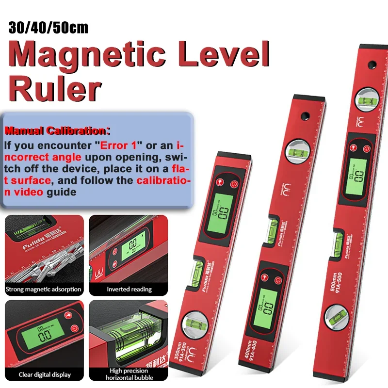 Electronic Digital Display Level Ruler 30/40/50cm Magnetic Angle Meter Aluminum Alloy 90 Degree Protractor Inclinometer