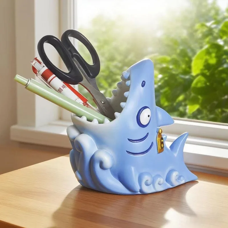 

Creative and Quirky Shark Pen Holder Student Desktop Decoration Resin Ornament Graduation Holiday Gift