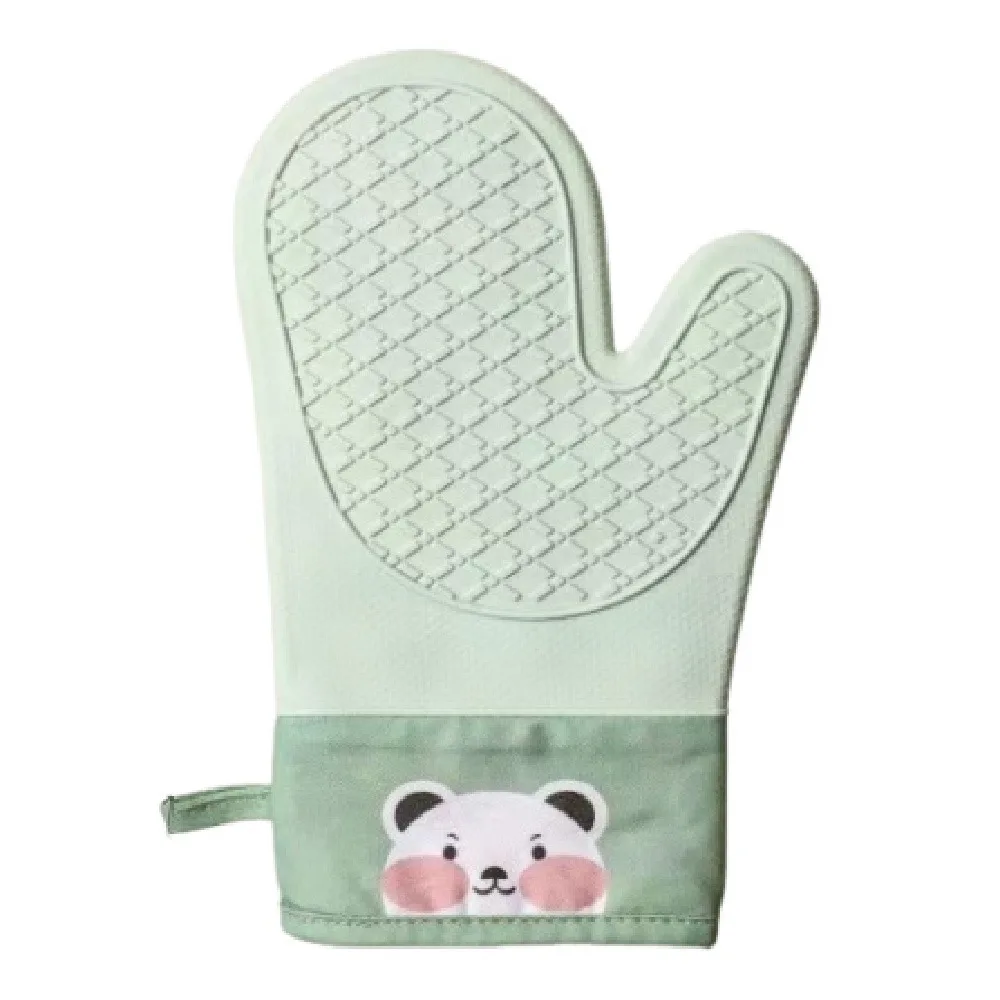 

2Pcs Thickened Silicone Insulation Gloves Cartoon Bear Non-slip Oven Mitts Cute Stain-resistant Baking Mitts Barbecue