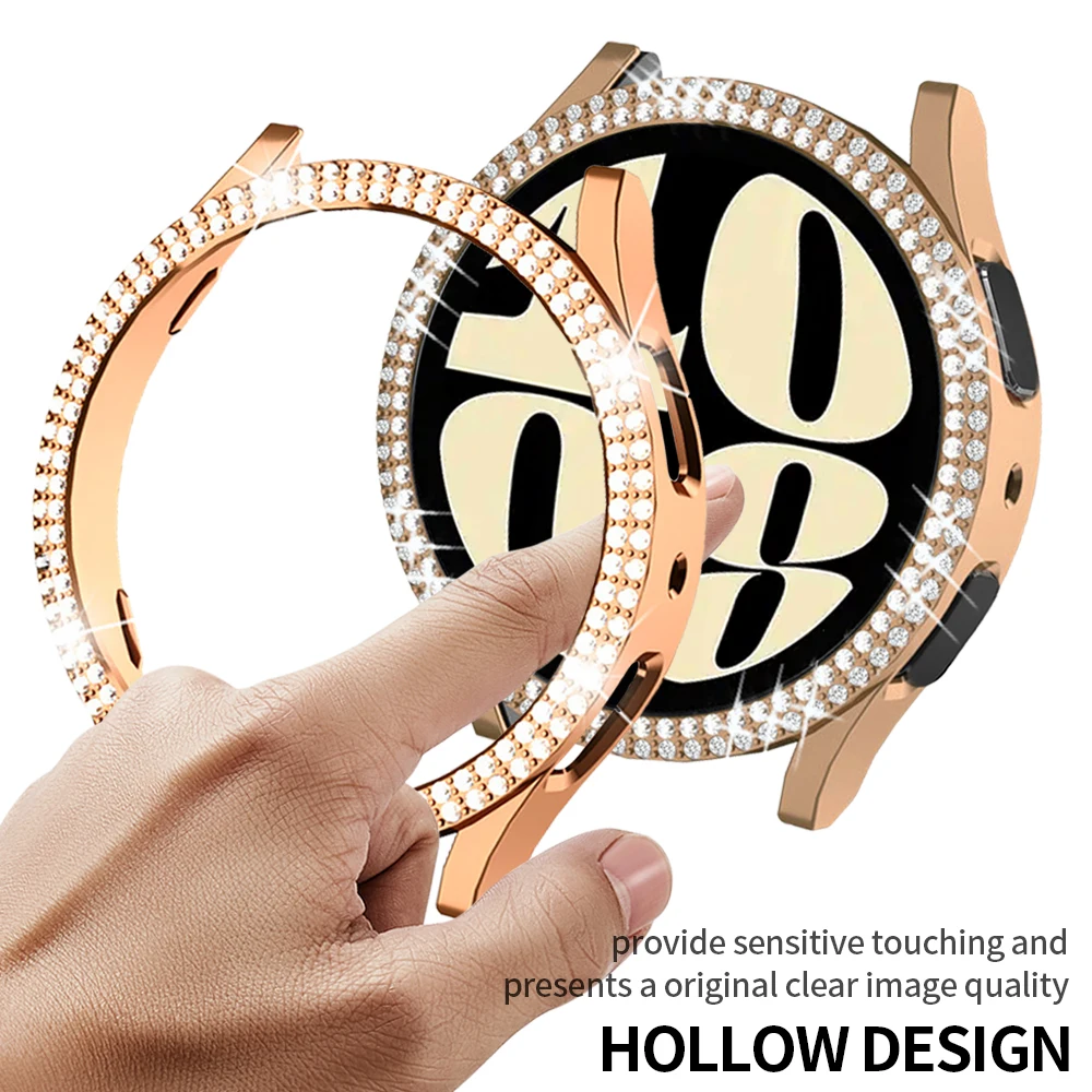 Diamond Watch Cover for Samsung Galaxy Watch 6 40mm 44mm PC Case Not Screen Protector Double bling case Protective Bumper Shell