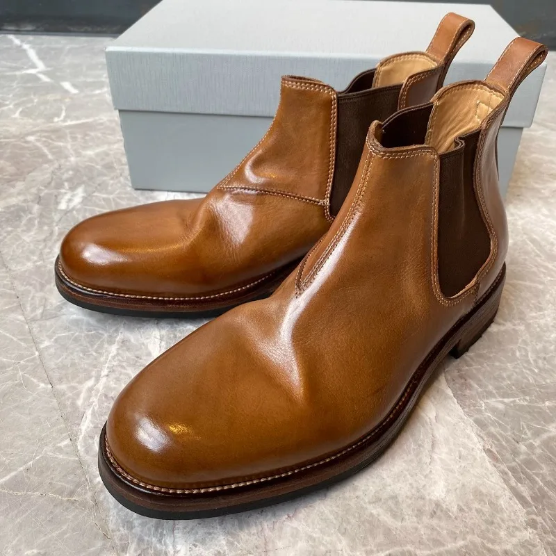 

British Style Washed Retro Chelsea Boots Men's Shoes Casual Genuine Leather High Top Work Cowhide Design Motorcycle Ankle Boots
