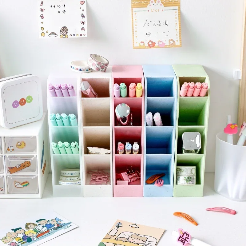 Caja de almacenamiento Kawaii de gran capacidad para bolígrafos de escritorio, organizador de maquillaje, estuche de soporte, papelería escolar y de