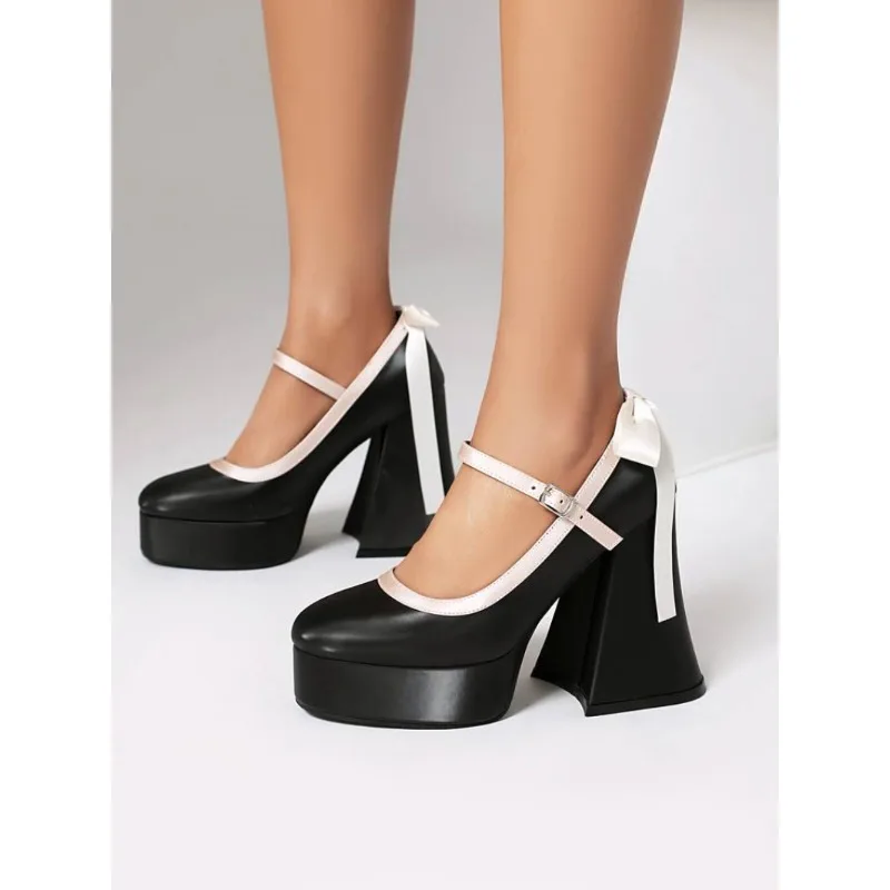 Spring and Autumn New Style Fashion Fresh Blue Round Head Butterfly-knot Asakuchi Buckle High Heels Women's Shoes High 12cm