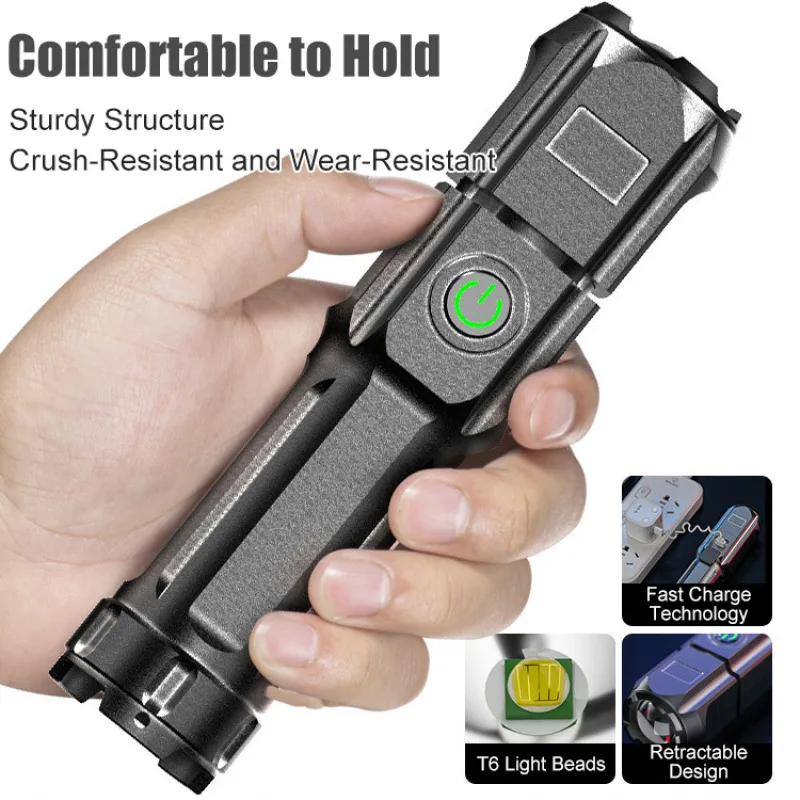 Powerful USB Rechargeable Flashlight with Zoom and Wide Beam