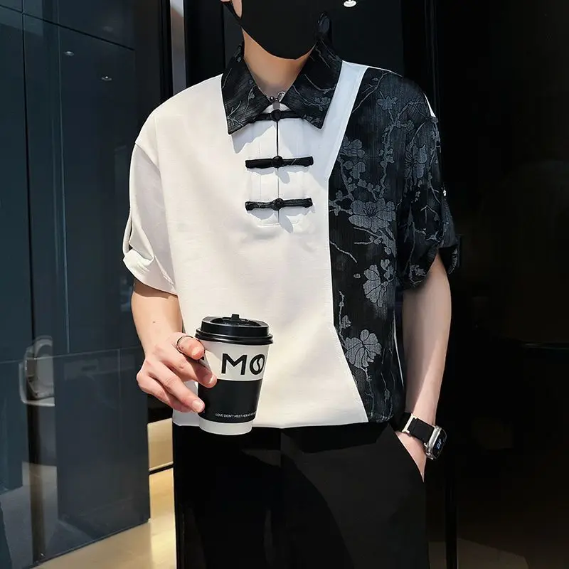 

Chinese Style Men's Two-Piece Set Summer Casual Shirts with Cultural Fusion Design, Breathable Lightweight Trousers Pant