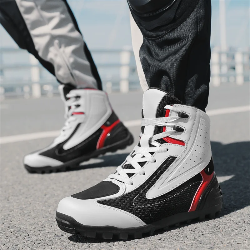 

Мотоциклетные защитные ботинки, повседневные мужские четырехсезонные ботинки большого размера с высоким берцем, дышащие велосипедные ботинки, туристическое снаряжение