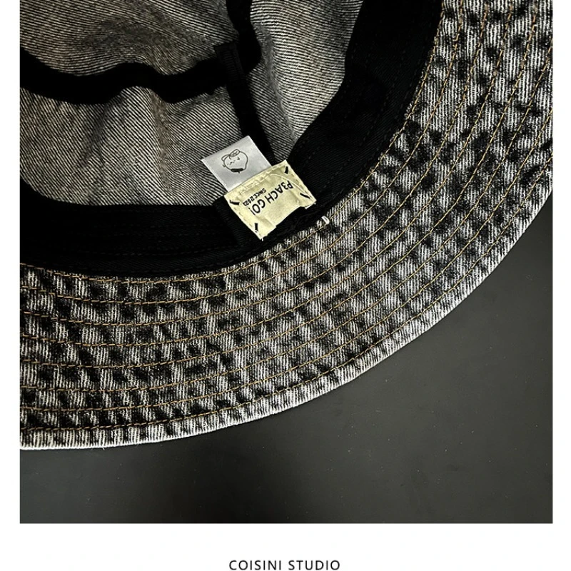 Nischen-Mode Schnappverschluss-Gürtel-Design Denim Bucket Hat für Herren und Damen – Vielseitige Sommer-Fischerhüte mit breiter Krempe für Freizeit und Sonnenschutz – Detail 6