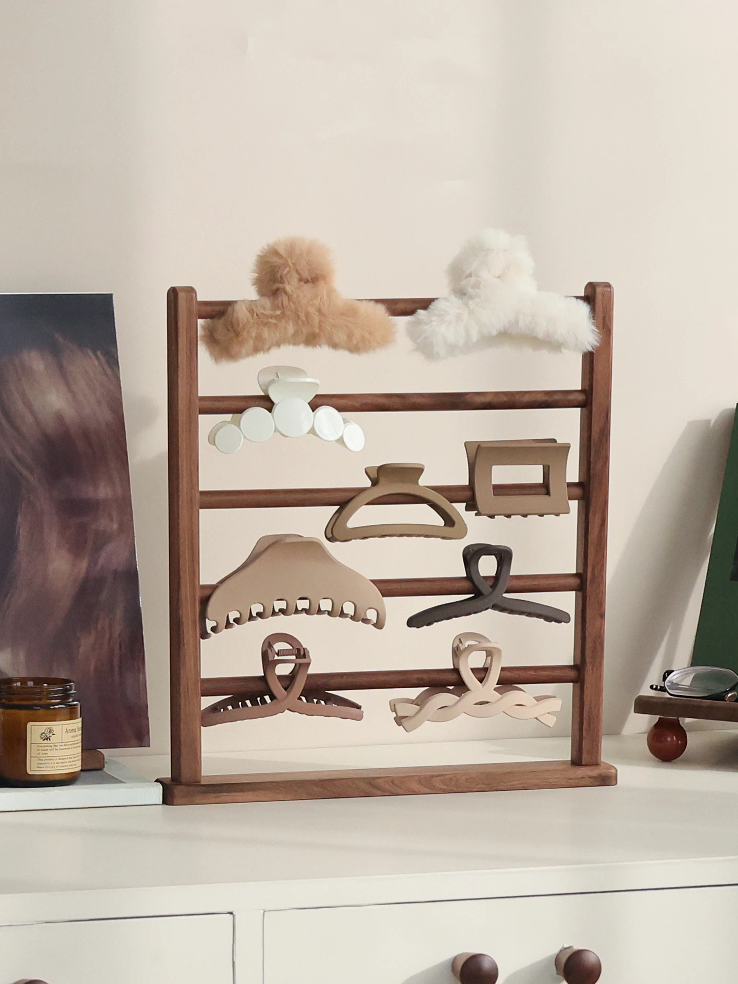 

Органайзер для аксессуаров для волос из орехового дерева, винтажная подставка для демонстрации, инструмент для хранения, незаменимый предмет для спальни