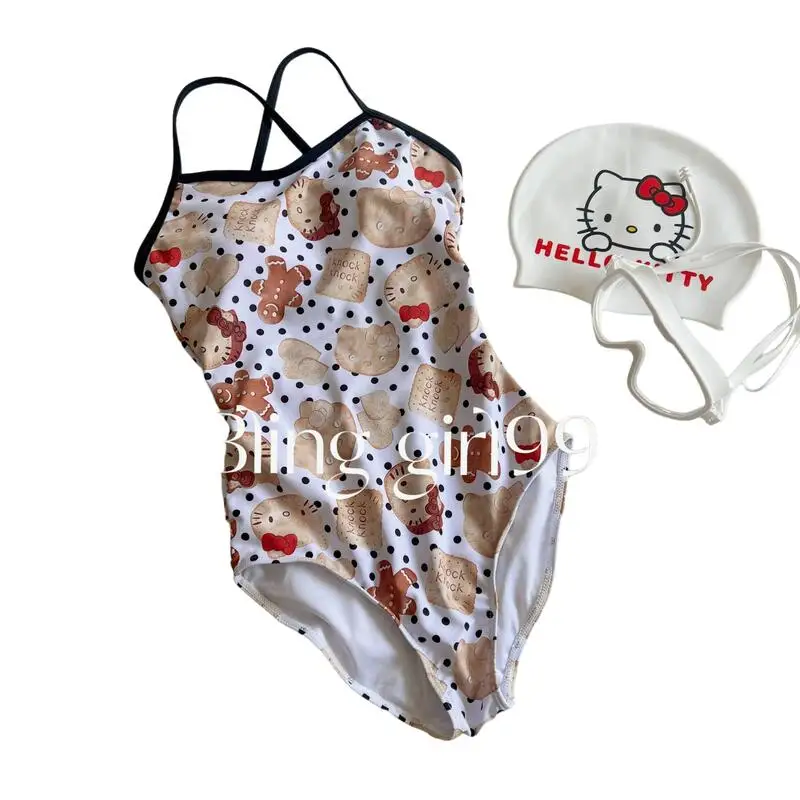 

Купальник Sanrio Hello Kitty: креативный мультяшный бикини, милый новый стиль, гоночный купальник, модный кавайный костюм для девочек, хит продаж