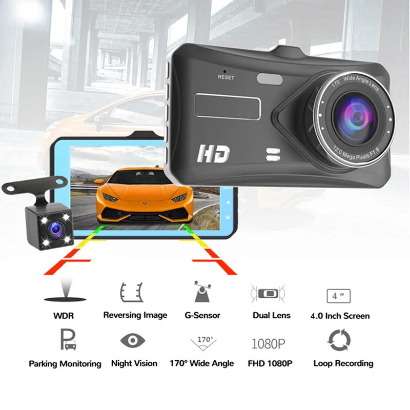 Acceo HD 1080P Car Dash Cam Support Dual Lens Front And Rear Camera With Night Vision Sensor Parking Monitor Loop Recording