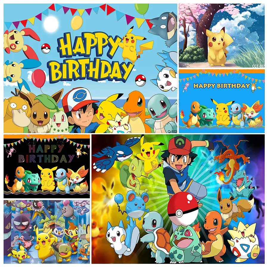 

Pikachu Theme Birthday Party Background for Kids Boy Baby Birthday 1 Year Old Photography Backdrop Party