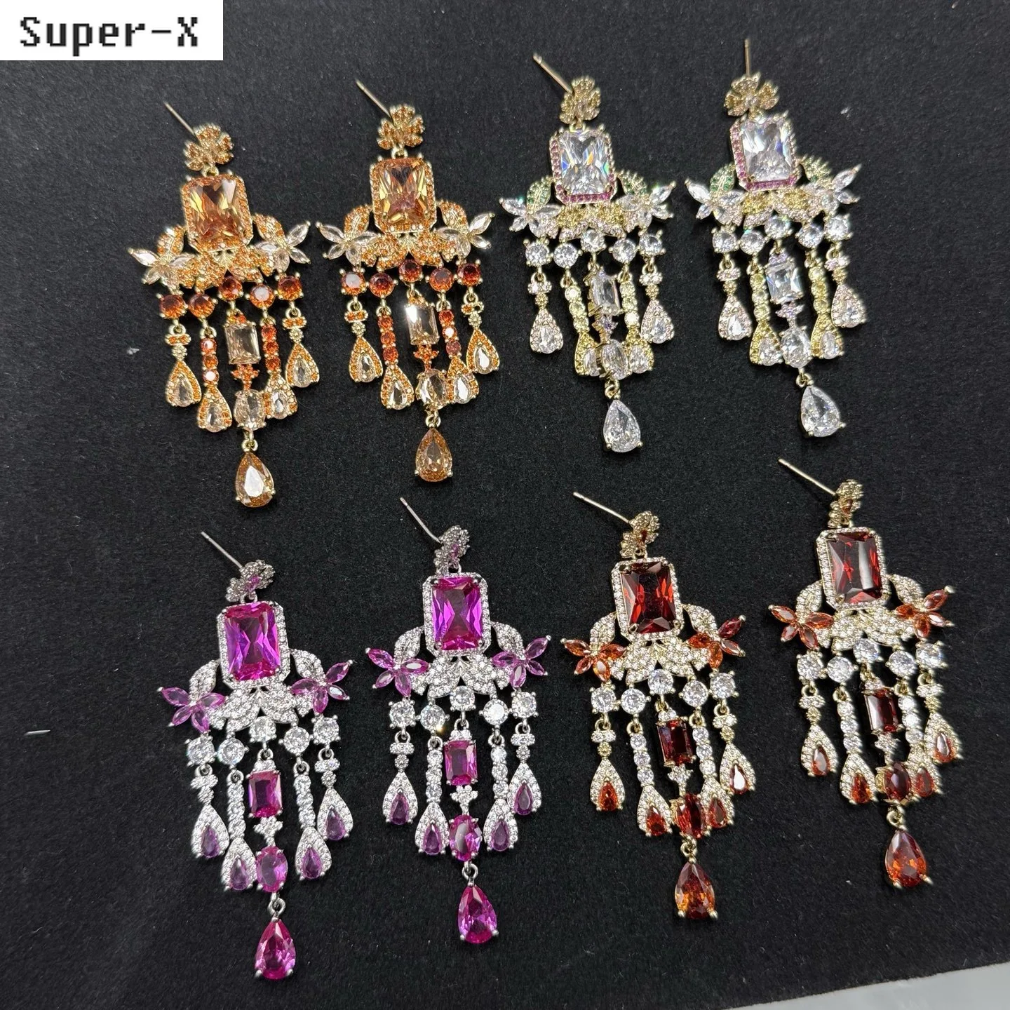 

Luxury Earrings for Women Wedding Dinner Party Gala Event Shiny Zircon Dangling Earrings Fushia Rust Red Champagne