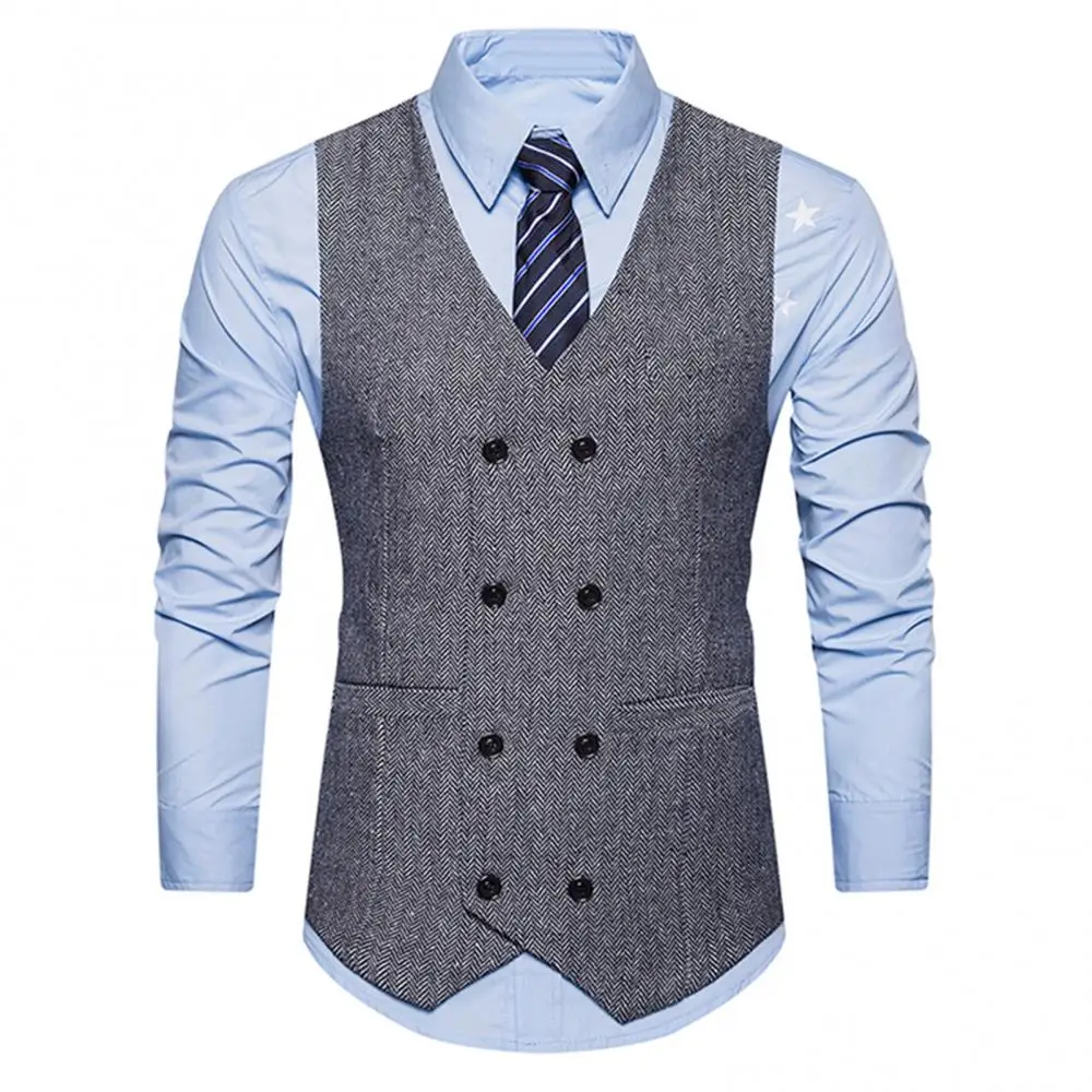 Мужской костюмный жилет, однотонный классический жилет, мужской двубортный жилет, облегающий деловой мужской жилет без рукавов, размер 2XL
