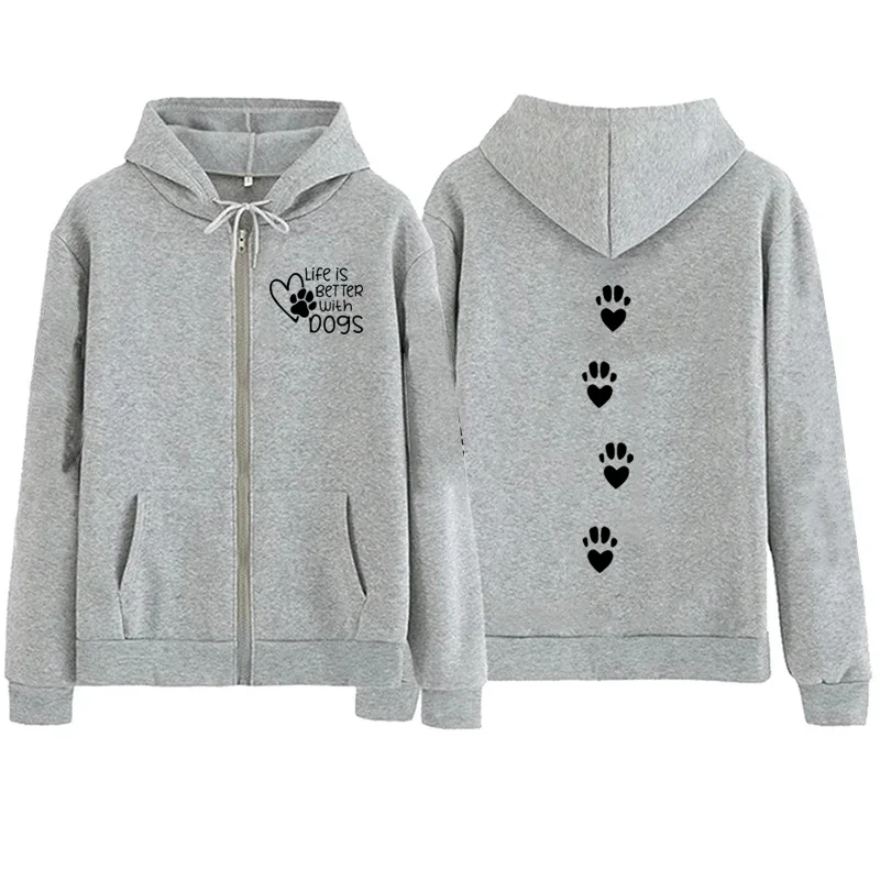 2025 المرأة الجديدة الحياة أفضل مع الكلاب رسالة قلنسوة بسحاب الخريف الشتاء عادية في الهواء الطلق جاكت رياضي معطف الصوف بلوزات