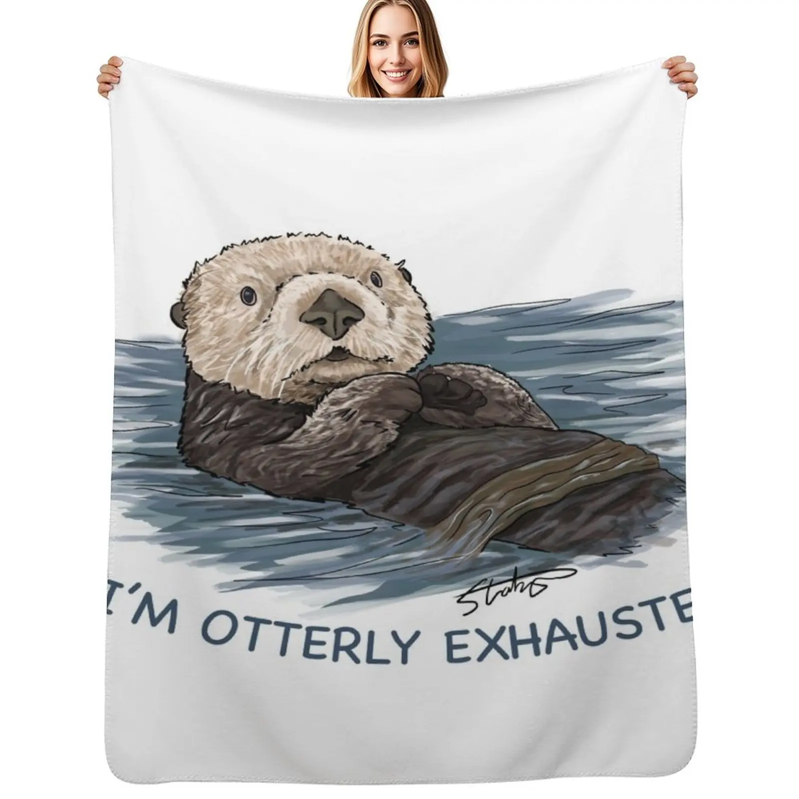 Sea Otter Sketch I'm Otterly Exhausted Throw Blanket Decoratives For Sofa Thin Giant Sofa heavy to sleep Beach Blankets
