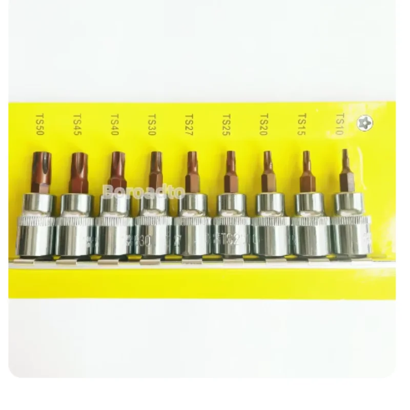 9PCS 3/8 inch Drive Alloy Torx Screwdriver Bits Socket Bit TS10-T50 Hand Tool Hex Sockets Sleeve Nozzles Nut Driver Set