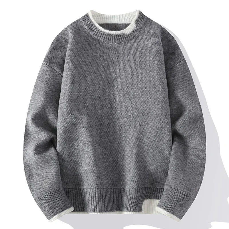

Jumpers Flat Knitted Men Solid O Neck Sweater Spliced Long Sleeve Pullovers Winter Standard Wool Loose Slight Strech Basics