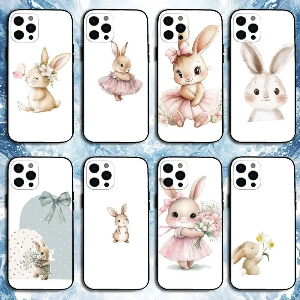 

Fuzzy Bunny Ears Watercolor Pastel Phone Case For iPhone17,16,15,14,13,12,11 Plus,Pro Max, Soft Silicone Black Cover