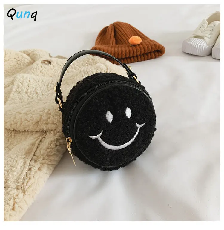 Qunq 2023 Girls Fashion Plush Chain Breathable Zipper One Shoulder Cross-Body Kids Backpack Lovely Princess Bag Holiday Gift