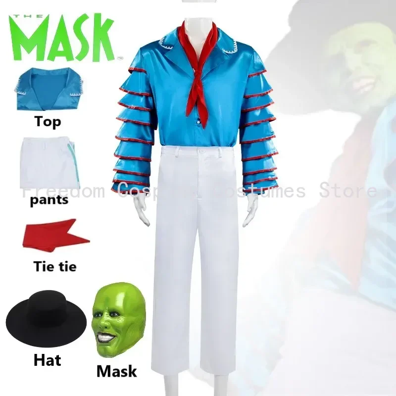 

Movie The Mask Jim Carrey Cosplay Costumes Set Unisex Adult TOP pants Suit Uniform Halloween Carnival Party Costume Disfraces