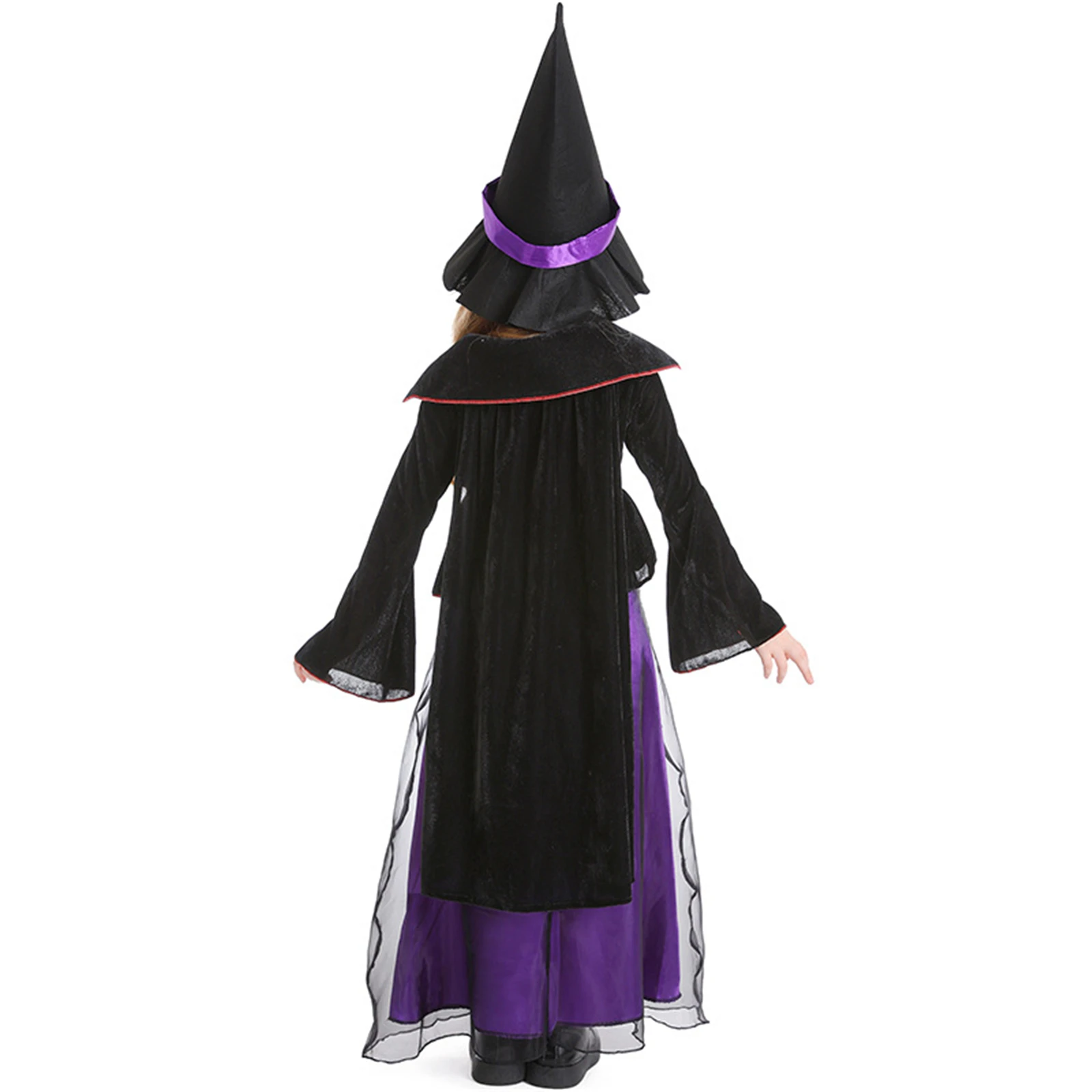 Kids Witch Cosplay Costume Purple Female Long Dress Cloak with Hat for Children Disguise Clown Halloween Carnival Party Suit