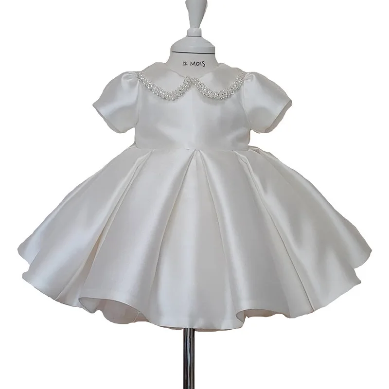 Baby Flower Girls Wedding Gown Infant Sweet Doll Collar Princess Dress Toddler 1 st Year Baptism Birthday Party Vestido y358