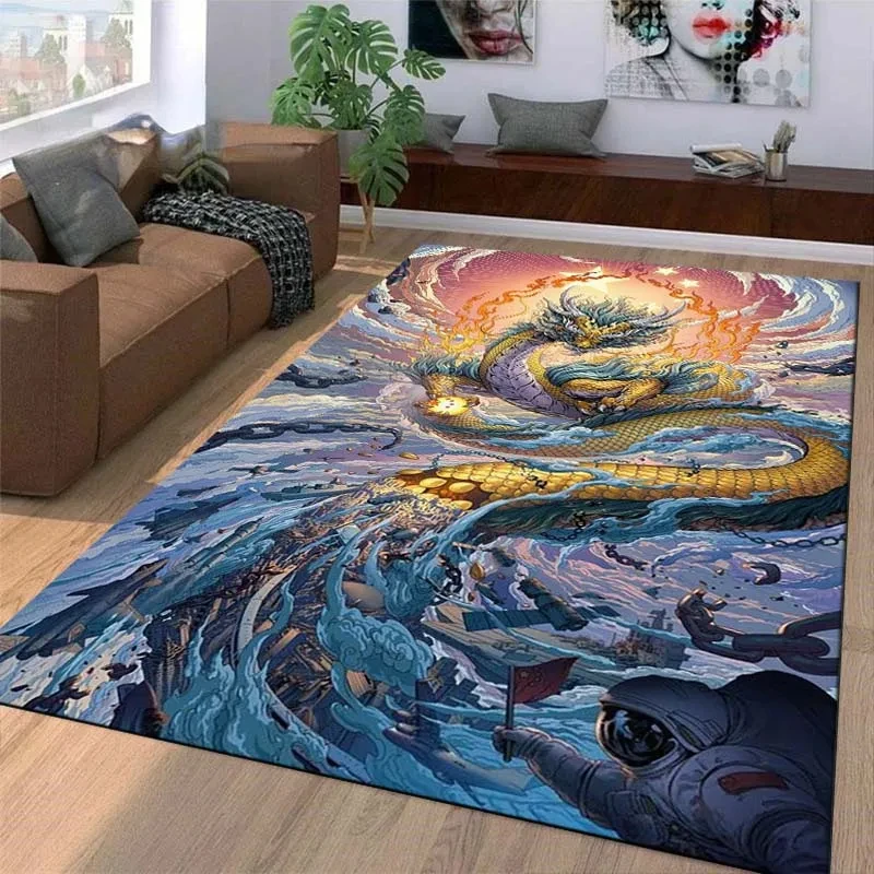 Japanese Art Mythical Beast Dragon Tiger Animal Carpet Rug for Living Room Bedroom Home Decor Large Gamer Carpet Non Slip Mat