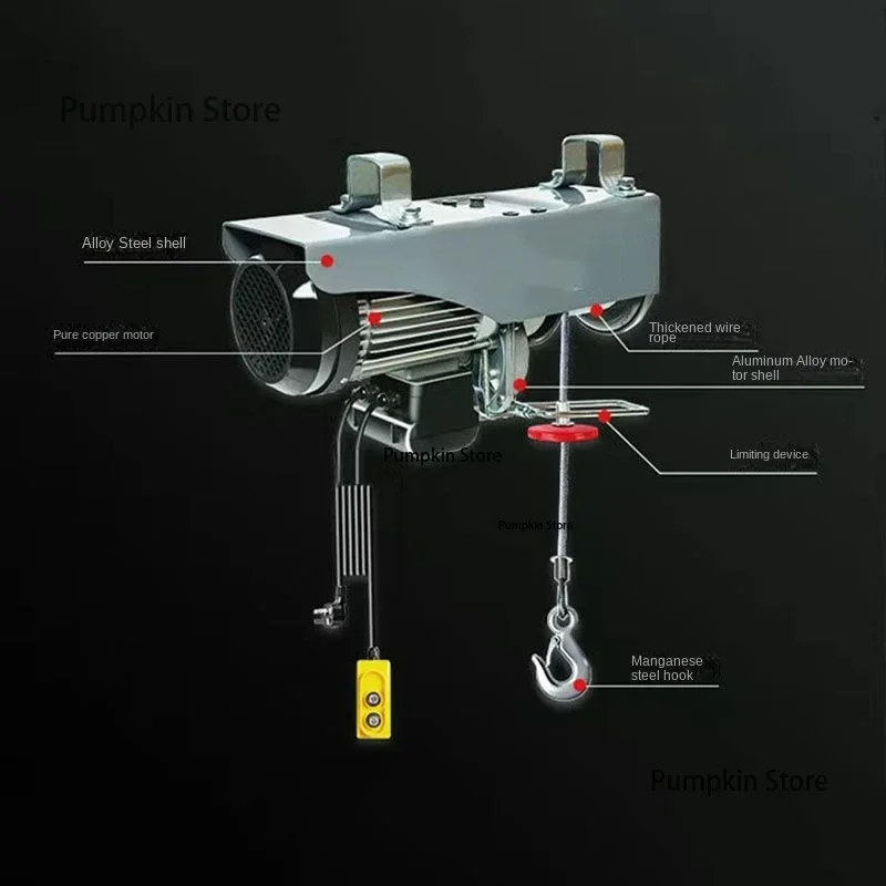 600W Micro Electric Hoist 220V Crane Household Small Lifting Hoist Winch Decoration 150Kg Crane and 20 Meters of Steel Wire Rope