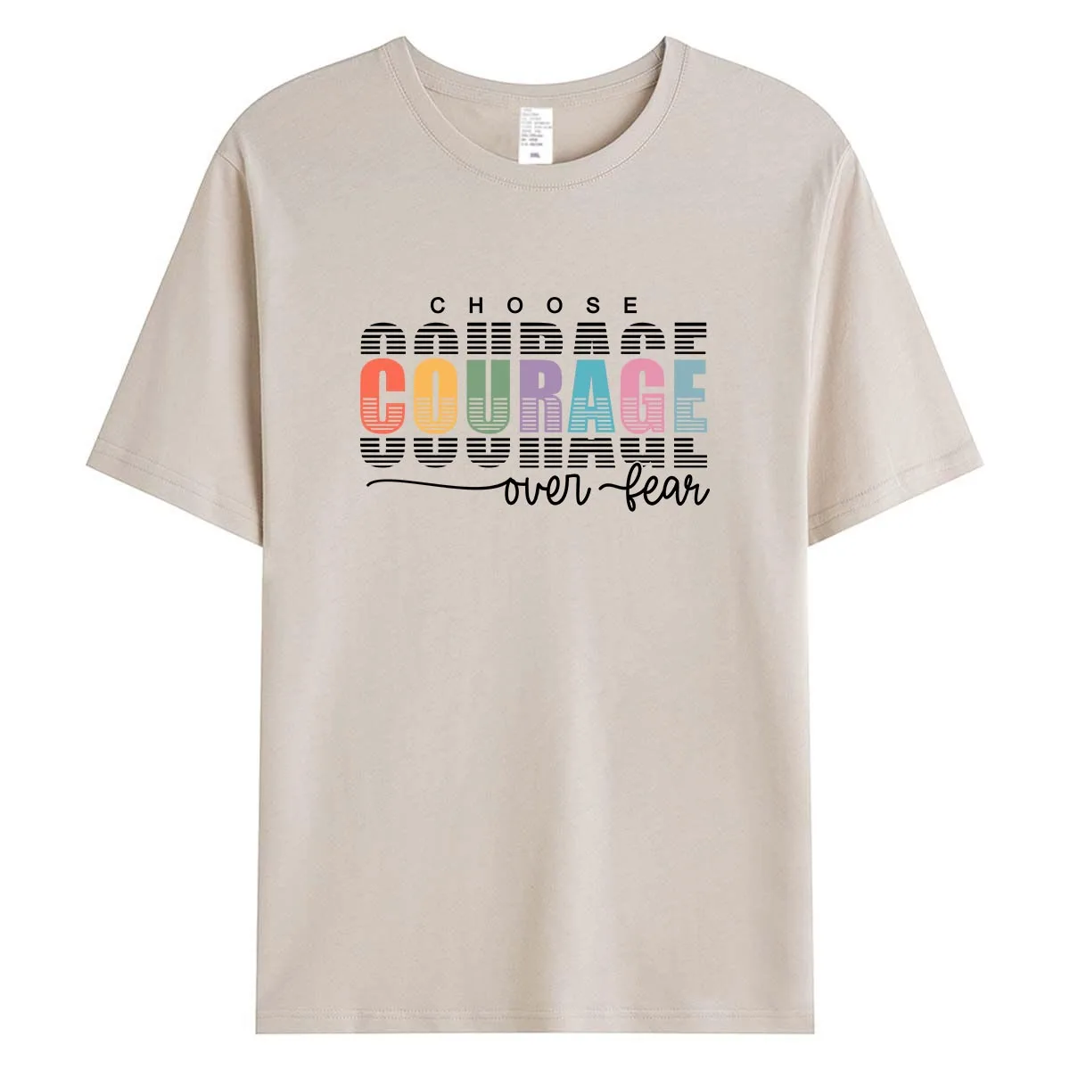 Choose Courage Over Fear Inspirational Women T-Shirt Retro Colorful Typography Graphic Tee Motivation Summer Cotton Tops
