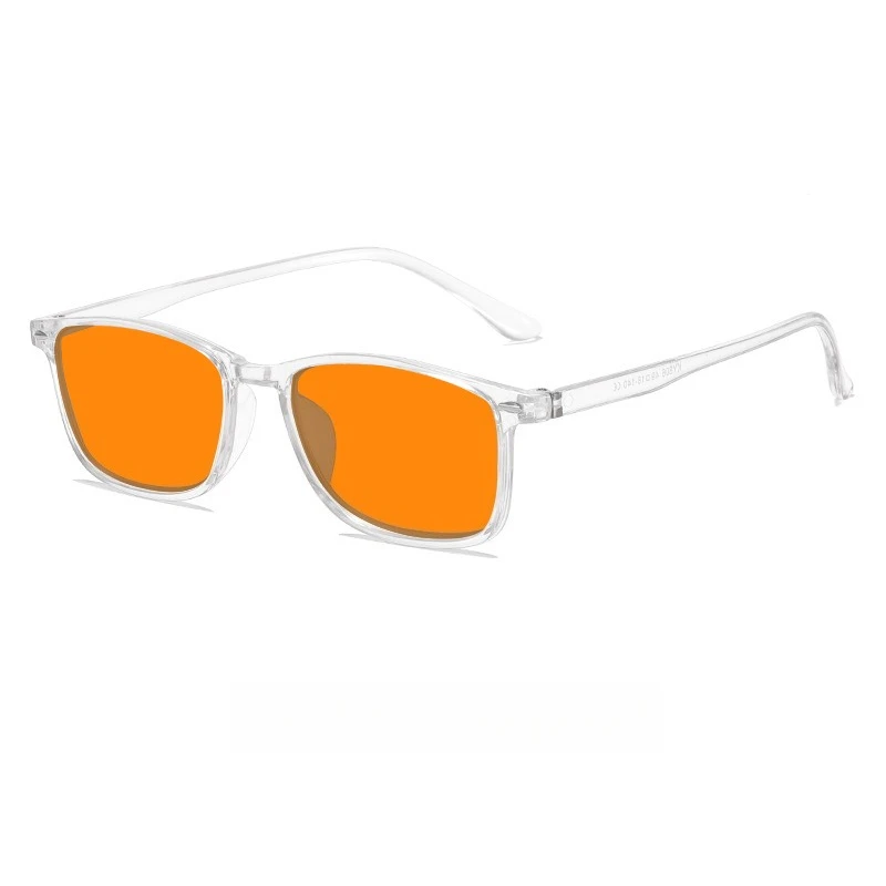 Lunettes à monture carrée minimalistes élégantes, protection oculaire ultra légère unisexe avec lunettes anti-lumière bleue, lentilles orange-rouge