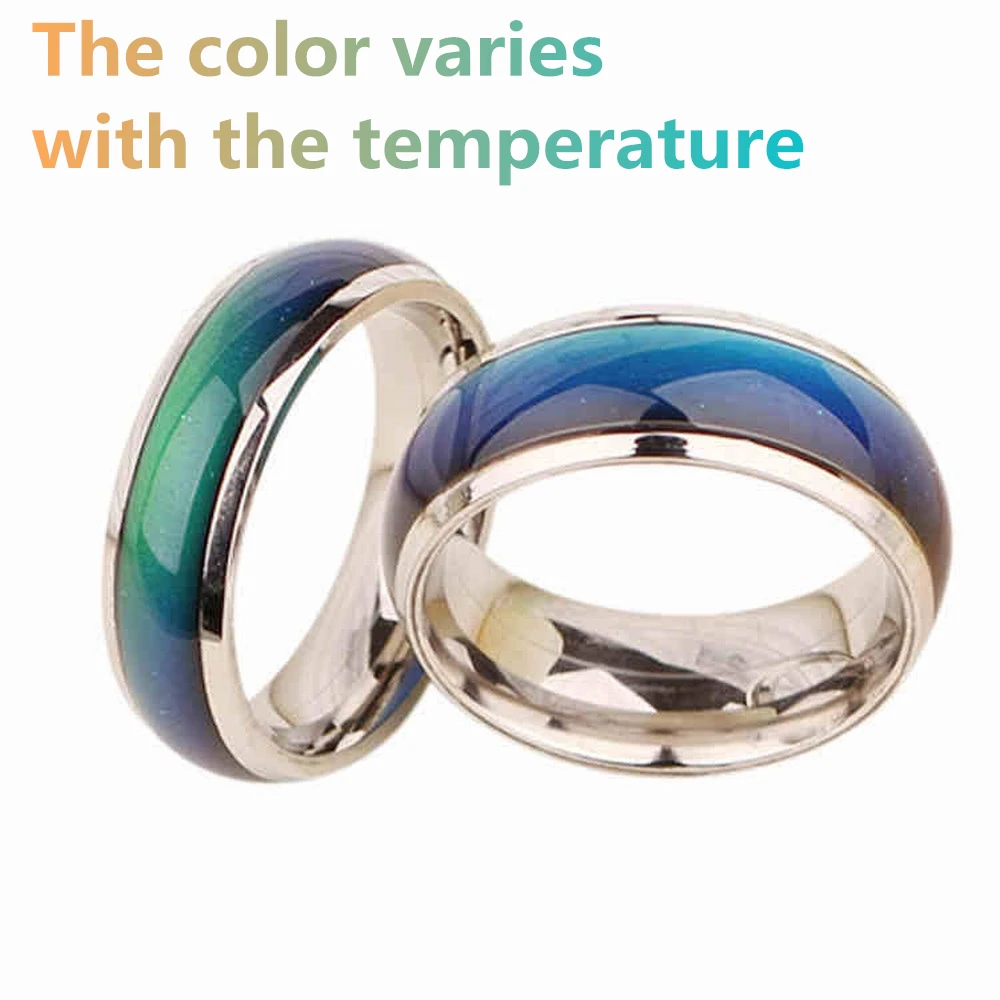 Stainless Steel Ring for Men Women Changing Color Mood Ring Temperature Sensitive Glazed Seven-Color Ring Couple Jewelry