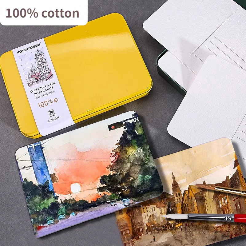 100% Cotton Watercolor Paper Postcard Artist Grade Travel Sketching Portable  A6 Fine Lines/ Medium Thick /Coarse Lines