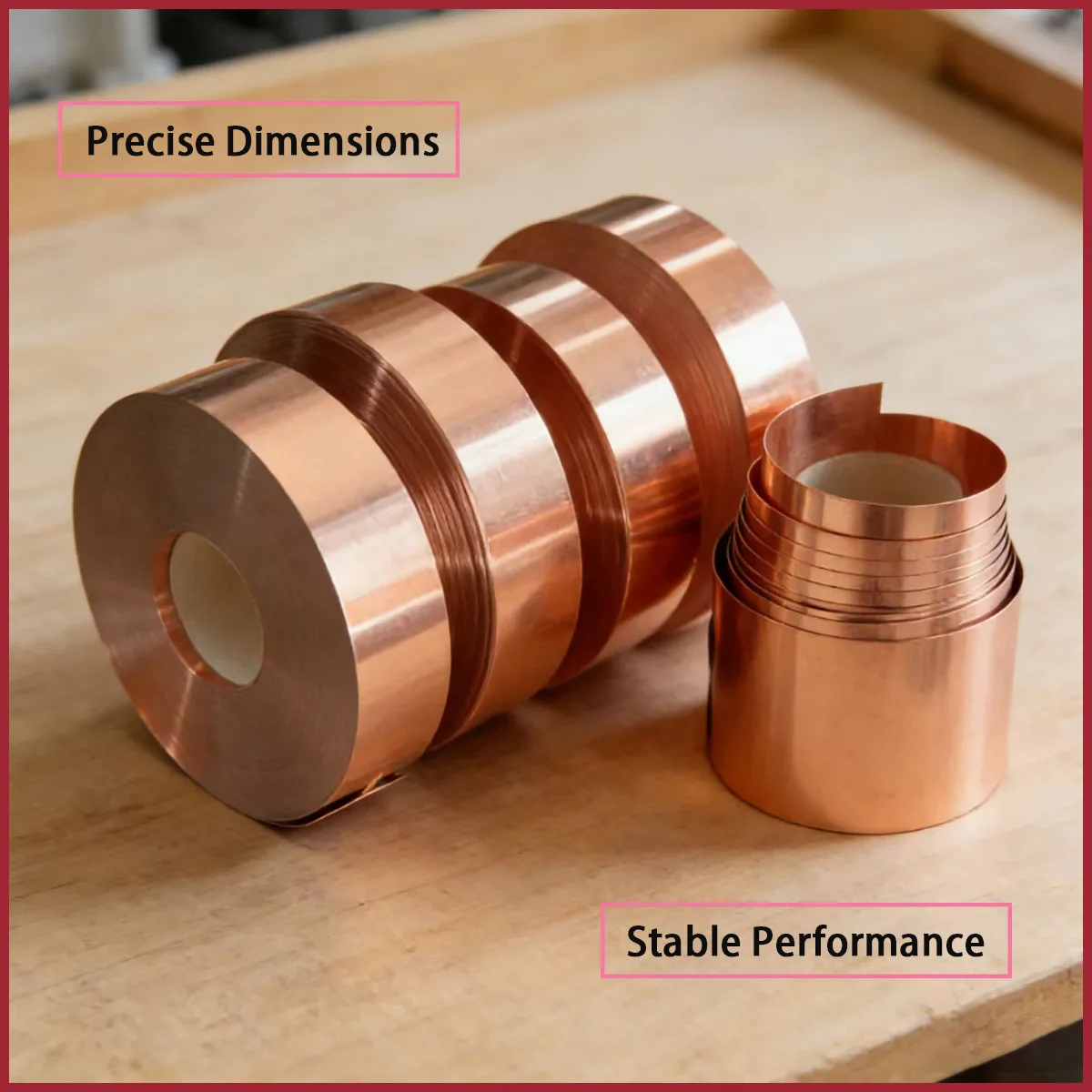Pure copper foil with high-purity copper (purity ≥ 99.9%) and red copper plate thickness of 0.05-0.8mm and width of 5-80mm