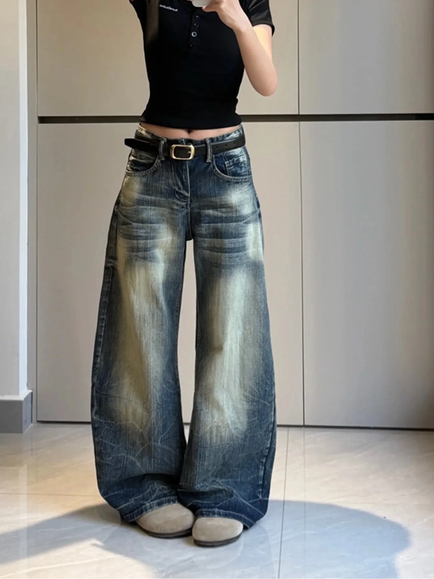 

Washed Loose Wide Leg Jeans Women's High Street Style Retro Summer New Arrival Casual Comfortable Fit Jeans by Chinese Brand