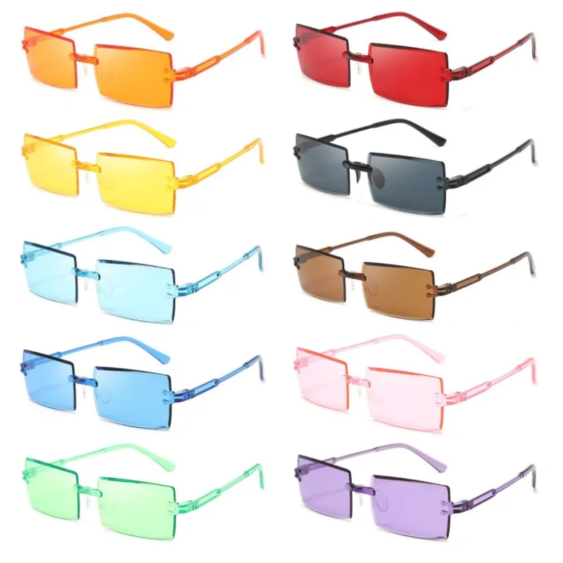 Fashion Rimless Rectangular Sunglasses Candy Color Square Sun Glasses UV400 Shade Frameless Women Summer Outdoor Travel Goggles