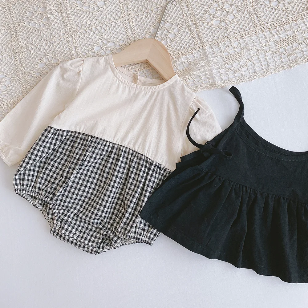 2025년 가을 아기 자매 옷 유아 여아 긴팔 바디수트 또는 큰 여자아이 드레스 2종 세트