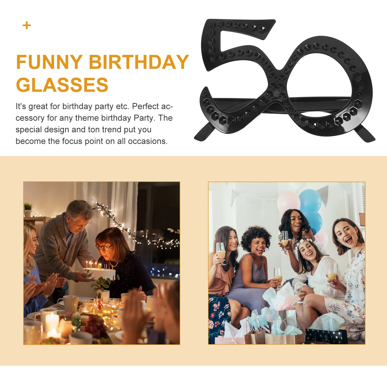 6 Pcs Bling 50th Birthday Props Glasses for Women Celebration Party Photo Happy Eyeglasses Rhinestone Novelty