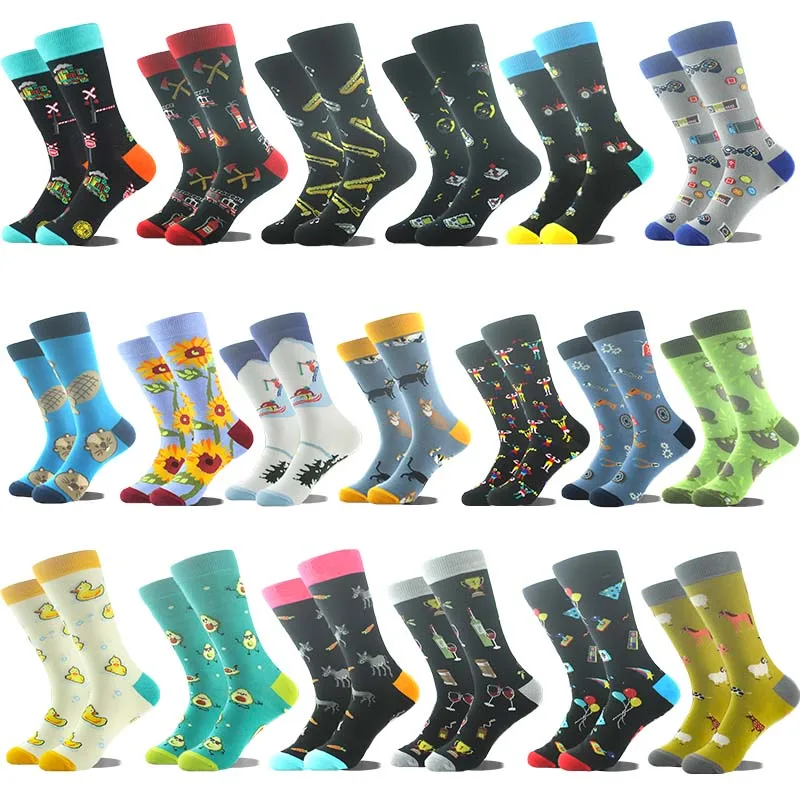 Animals Pattern Hip Hop Cool Crew Socks Men Funny Happy Design Unisex Sokken Harajuku Divertidos Chaussette Sox